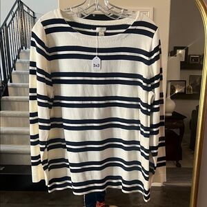 J. Crew Striped Long Sleeve Sweater in Navy and Cream